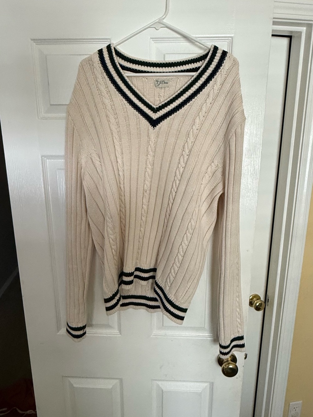 J Crew Heritage cotton cable-knit V-neck sweater